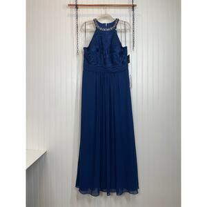 NWT Alex Evenings Bridesmaid Dress Navy Blue Jeweled Embroidered Size 16